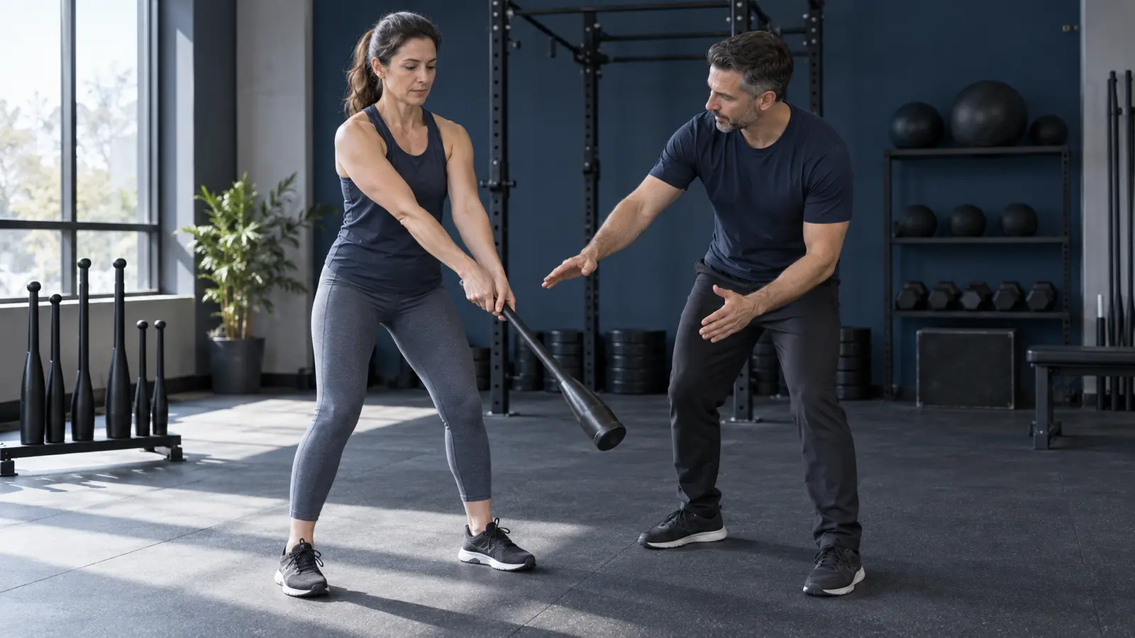 Aprendizaje del péndulo frontal con una clubbell y supervisión de un entrenador